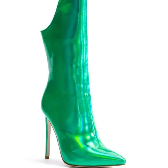 Stasia Envy Me: Holographic Green Stiletto Boot Size 7.5 - Picture 5 of 6